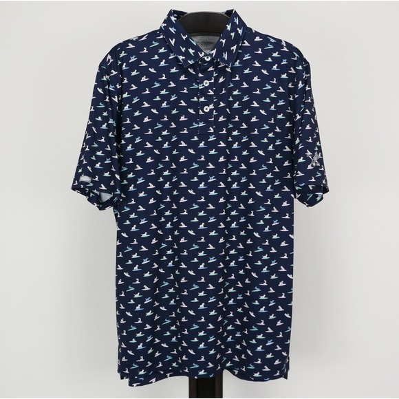 Straight Down Mens M Polo Surfing Dogs Performance Shirt Navy Golf Preppy - Picture 2 of 9